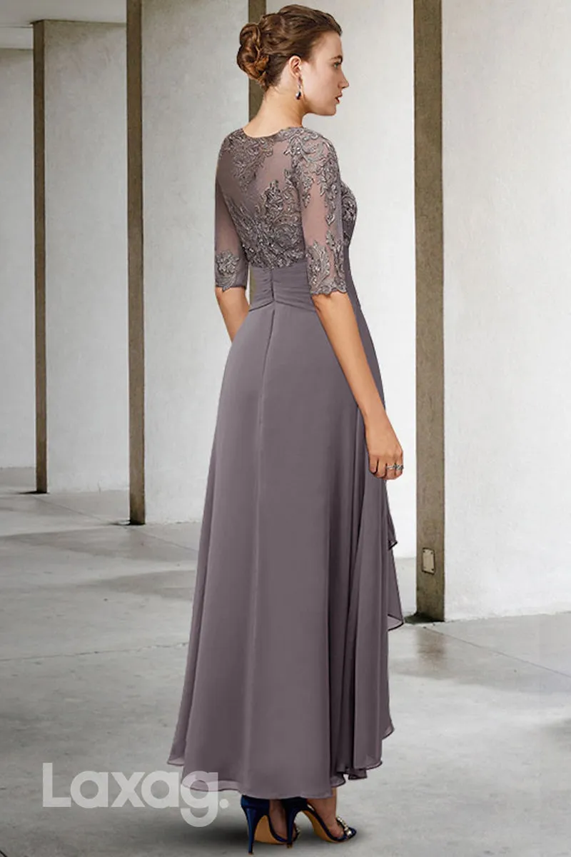 22493 - A-Line Jewel 3I4 Sleeves Appliques Chiffon Mother of the Bride Dress