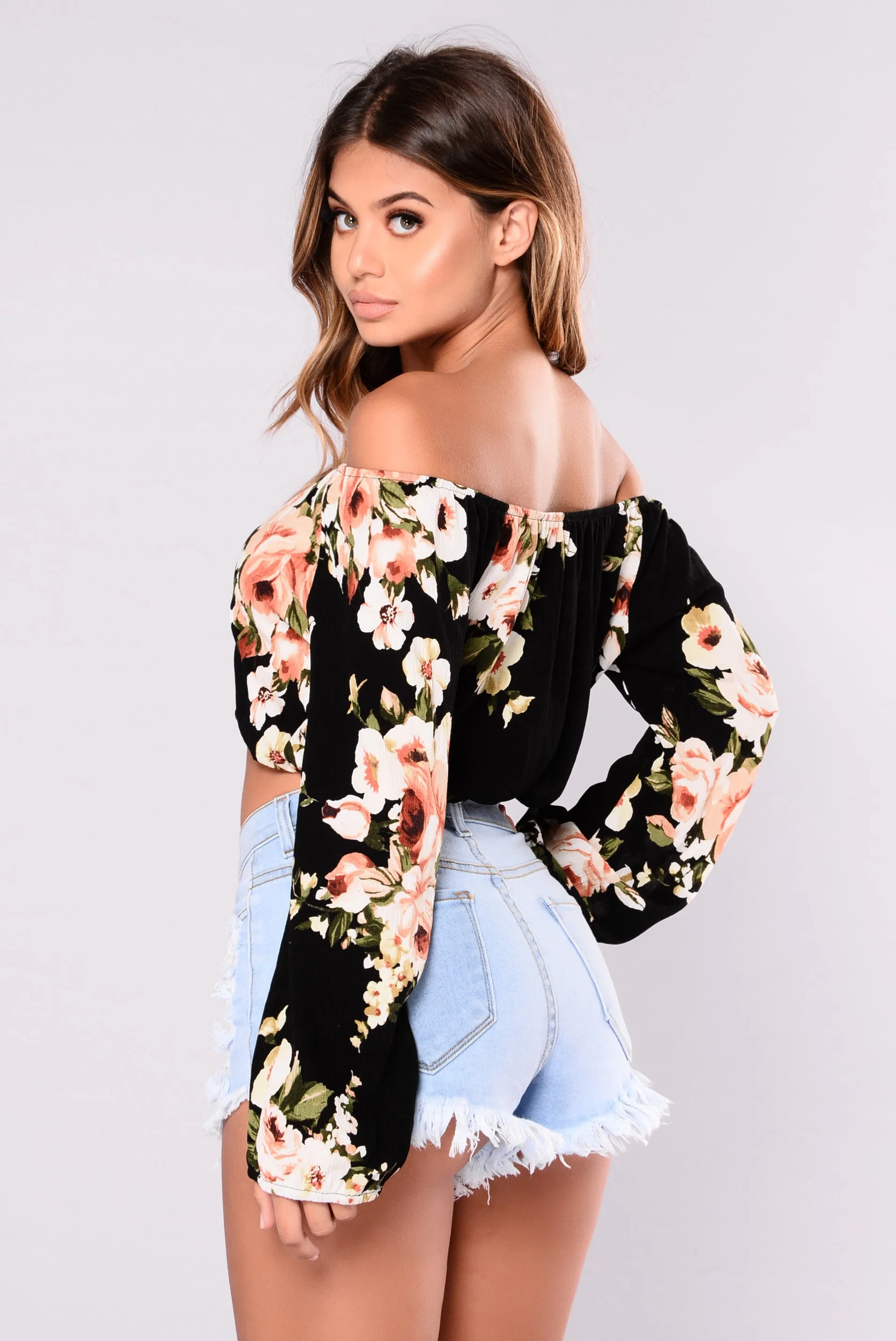 Alexus Off Shoulder Crop Top - Black