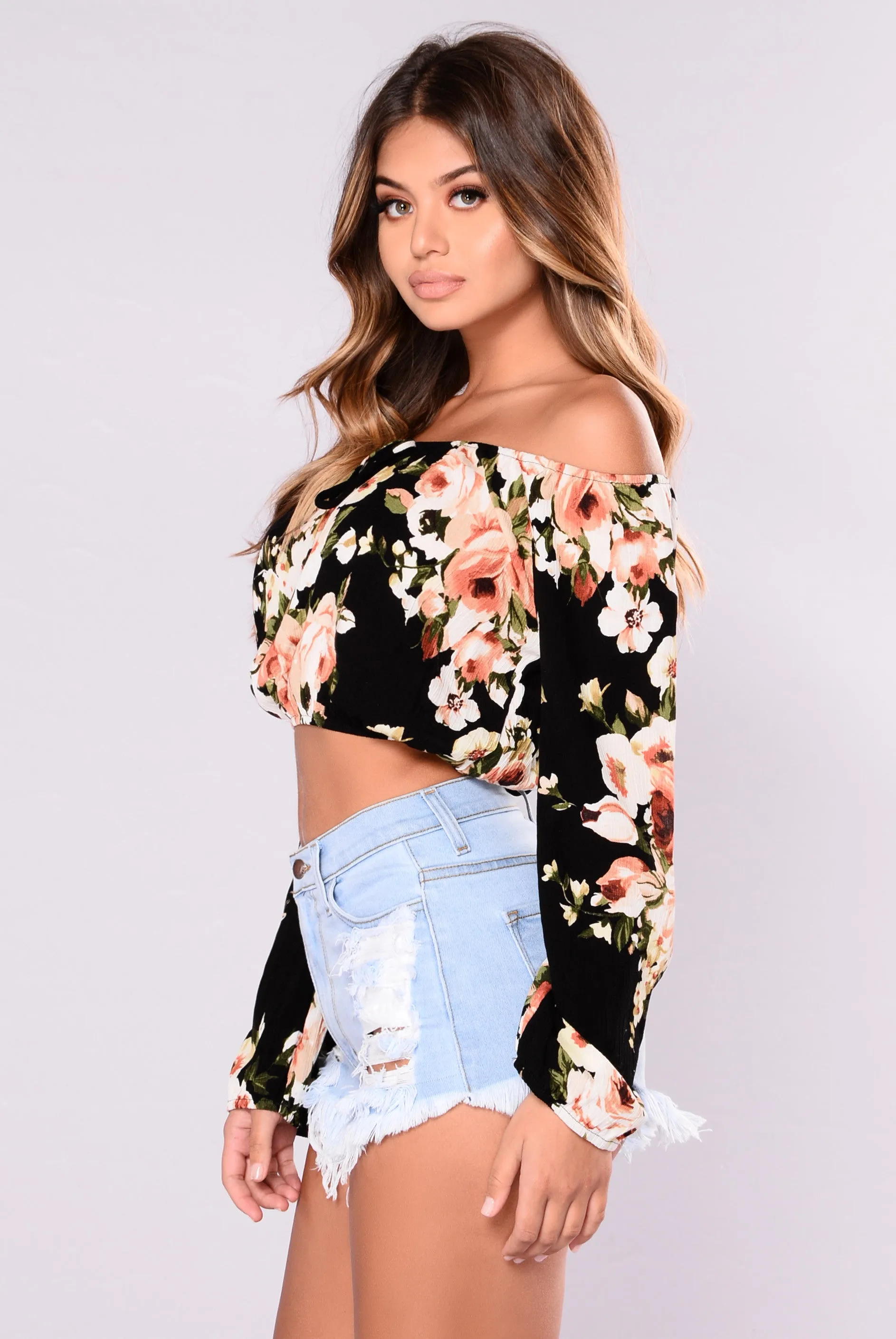 Alexus Off Shoulder Crop Top - Black