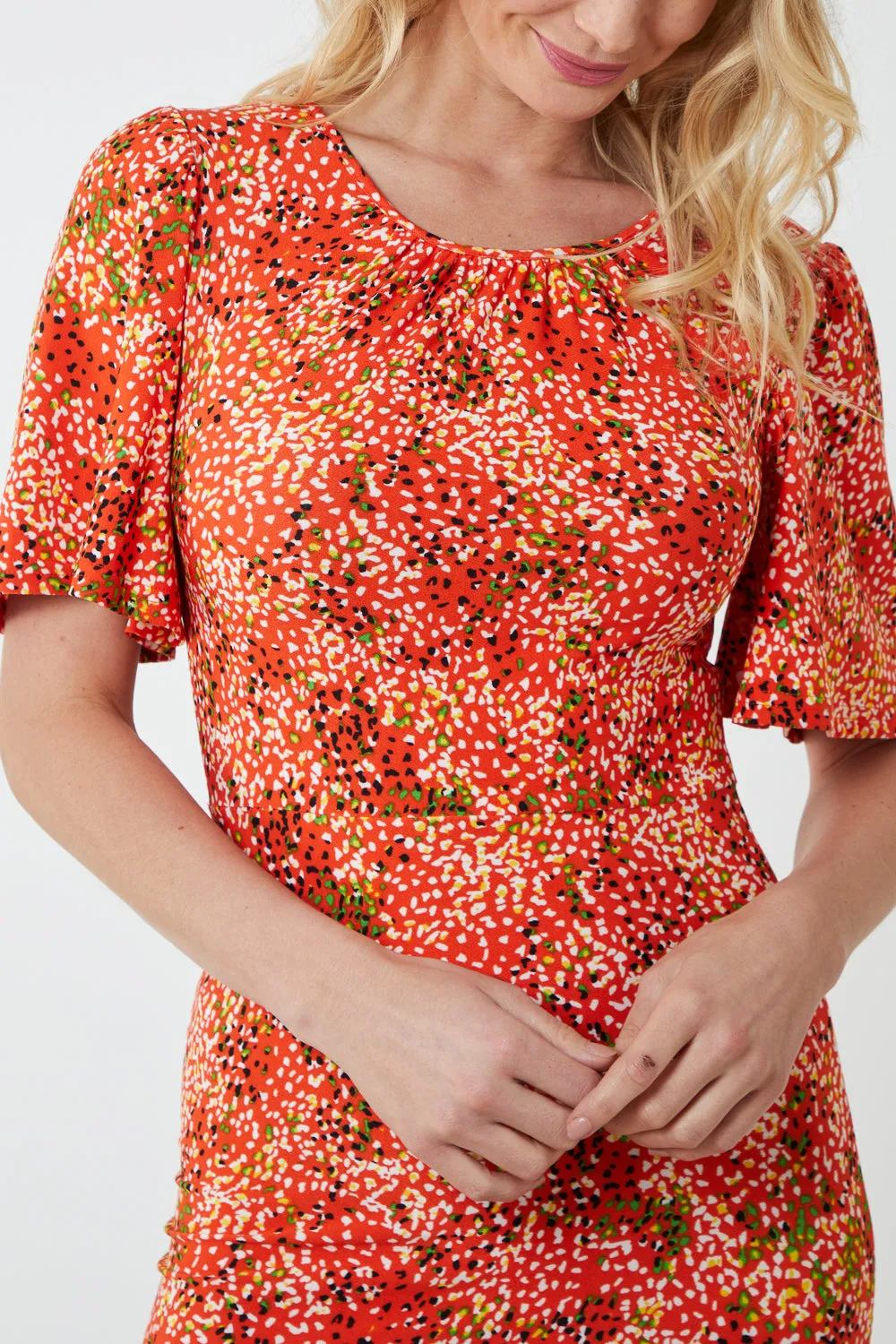 Angel Sleeve Tiered Midi Dress