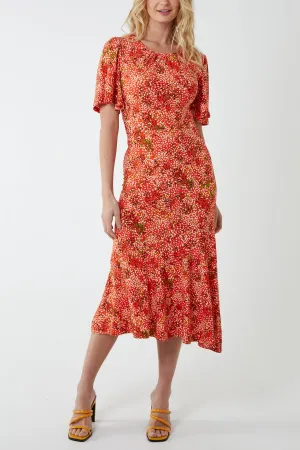 Angel Sleeve Tiered Midi Dress
