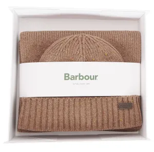 Barbour Mens Carlton Fleck Beanie & Scarf Set Sandstone
