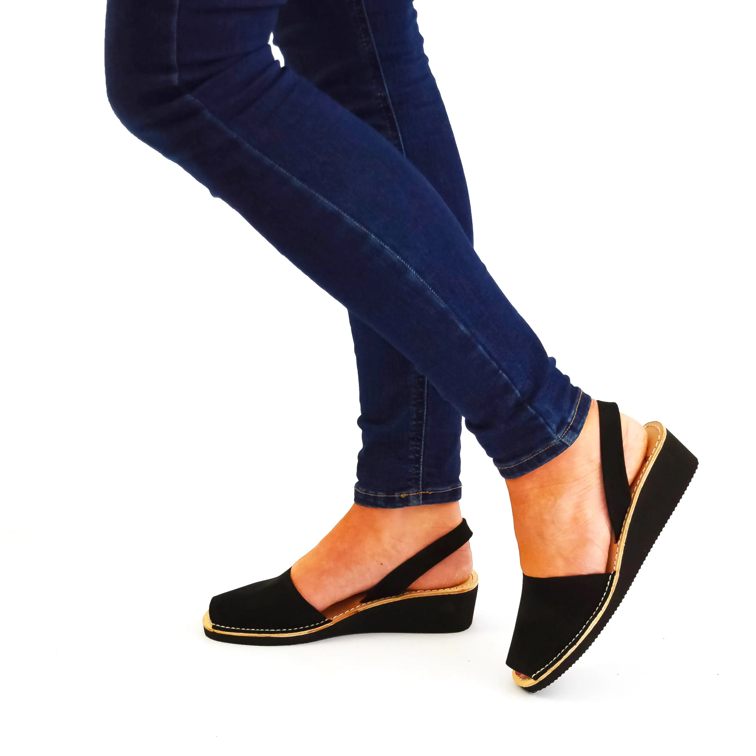 Black Nubuck Low Black Wedge
