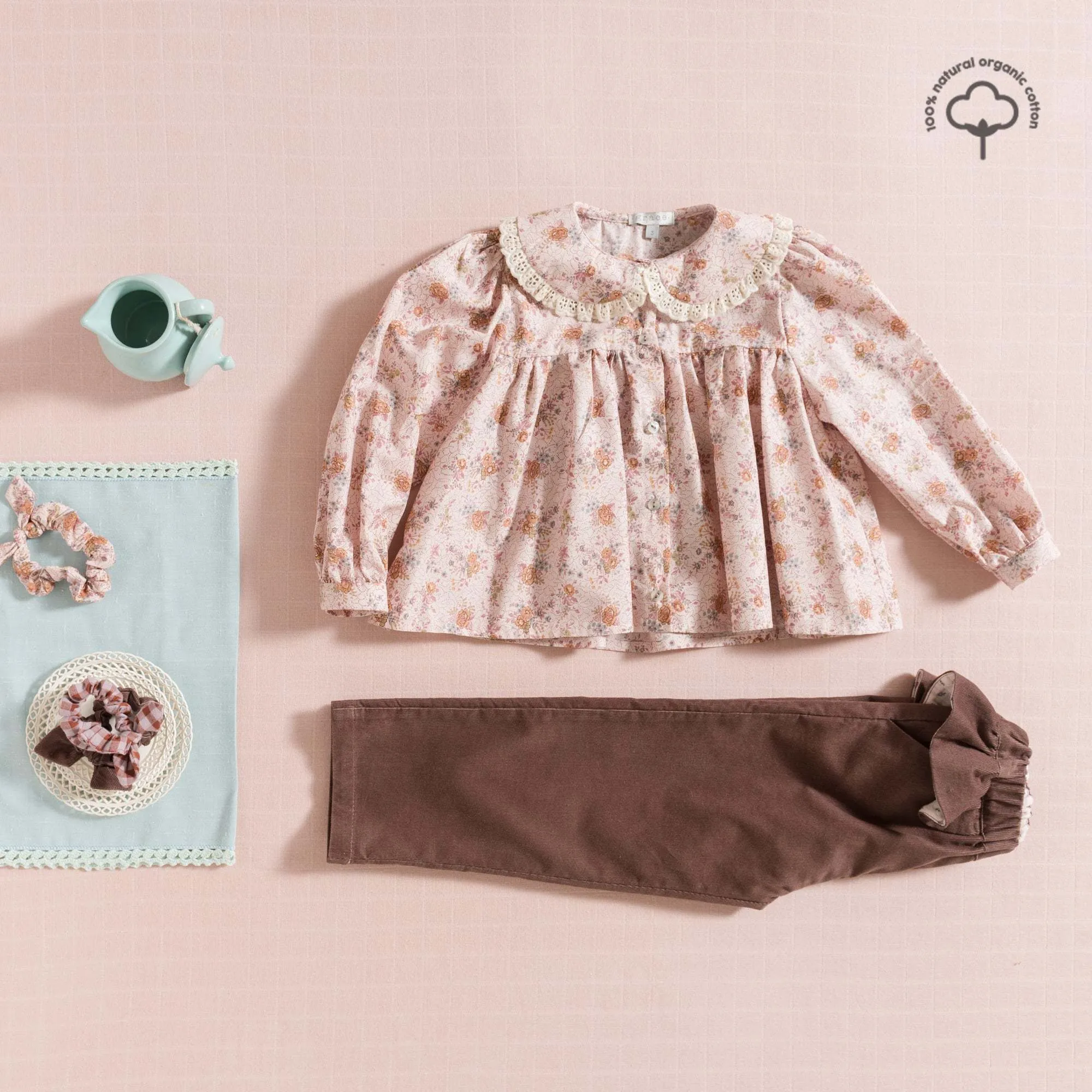 BLOUSE / PINK WOOD FLOWERS