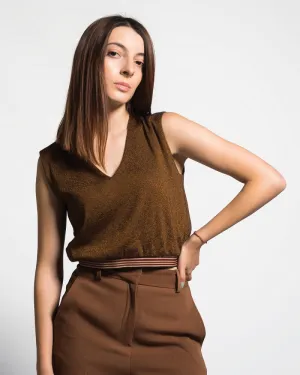 Brown Metallic Cropped Top
