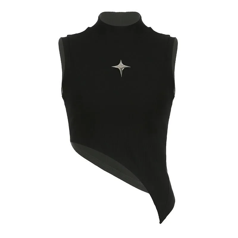 CELESTIAL CHARM BLACK COTTON TURTLENECK CROP TOP