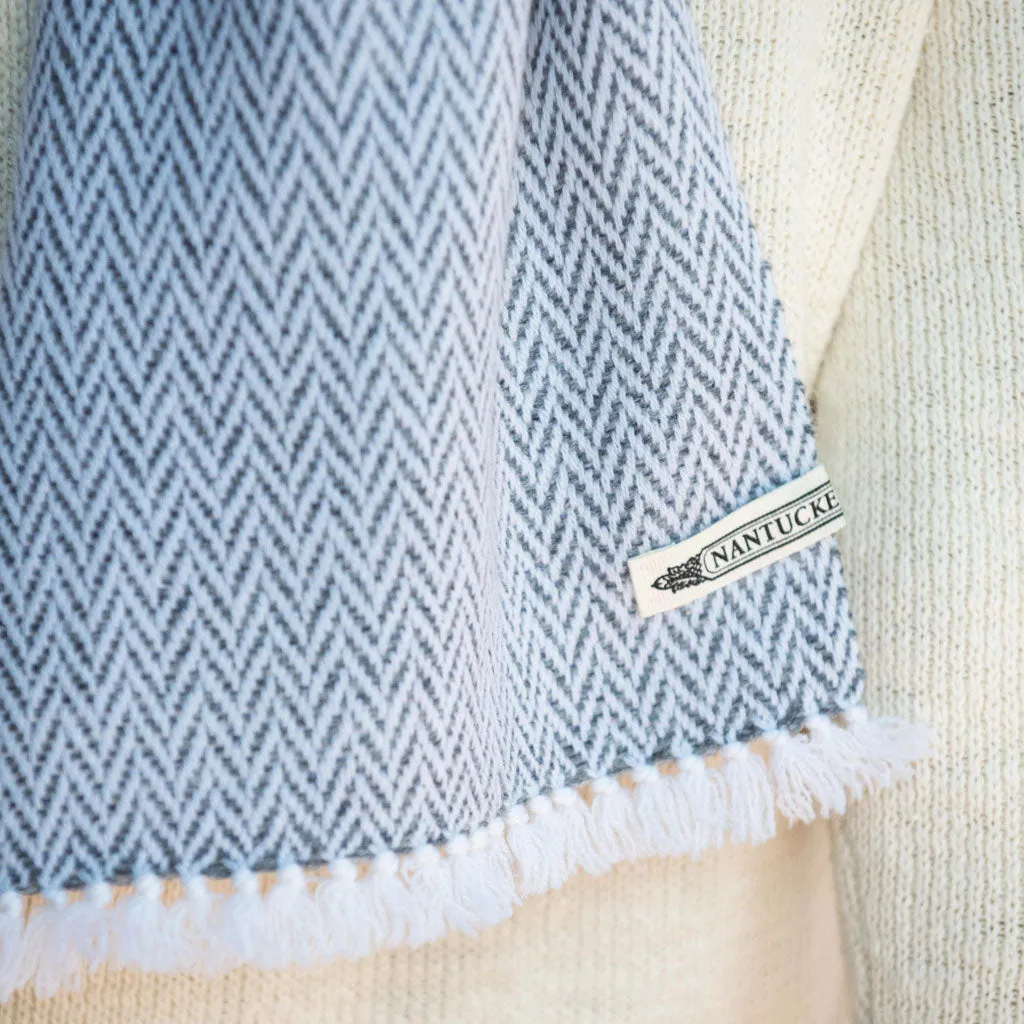 Charcoal Herringbone Handwoven Cashmere Scarf