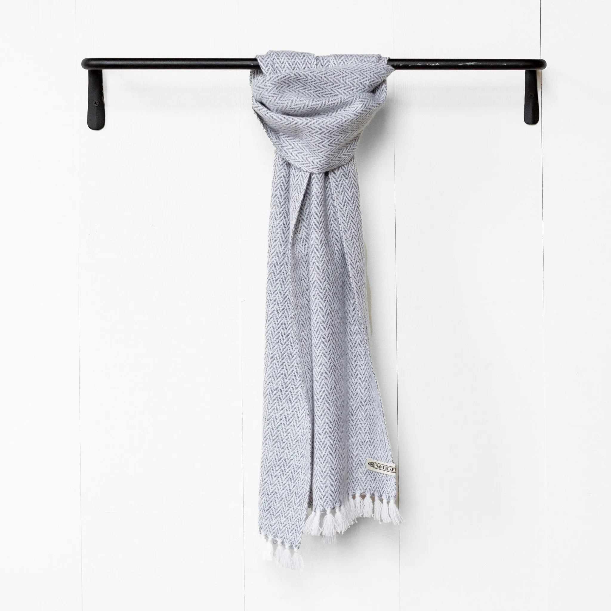 Charcoal Herringbone Handwoven Cashmere Scarf