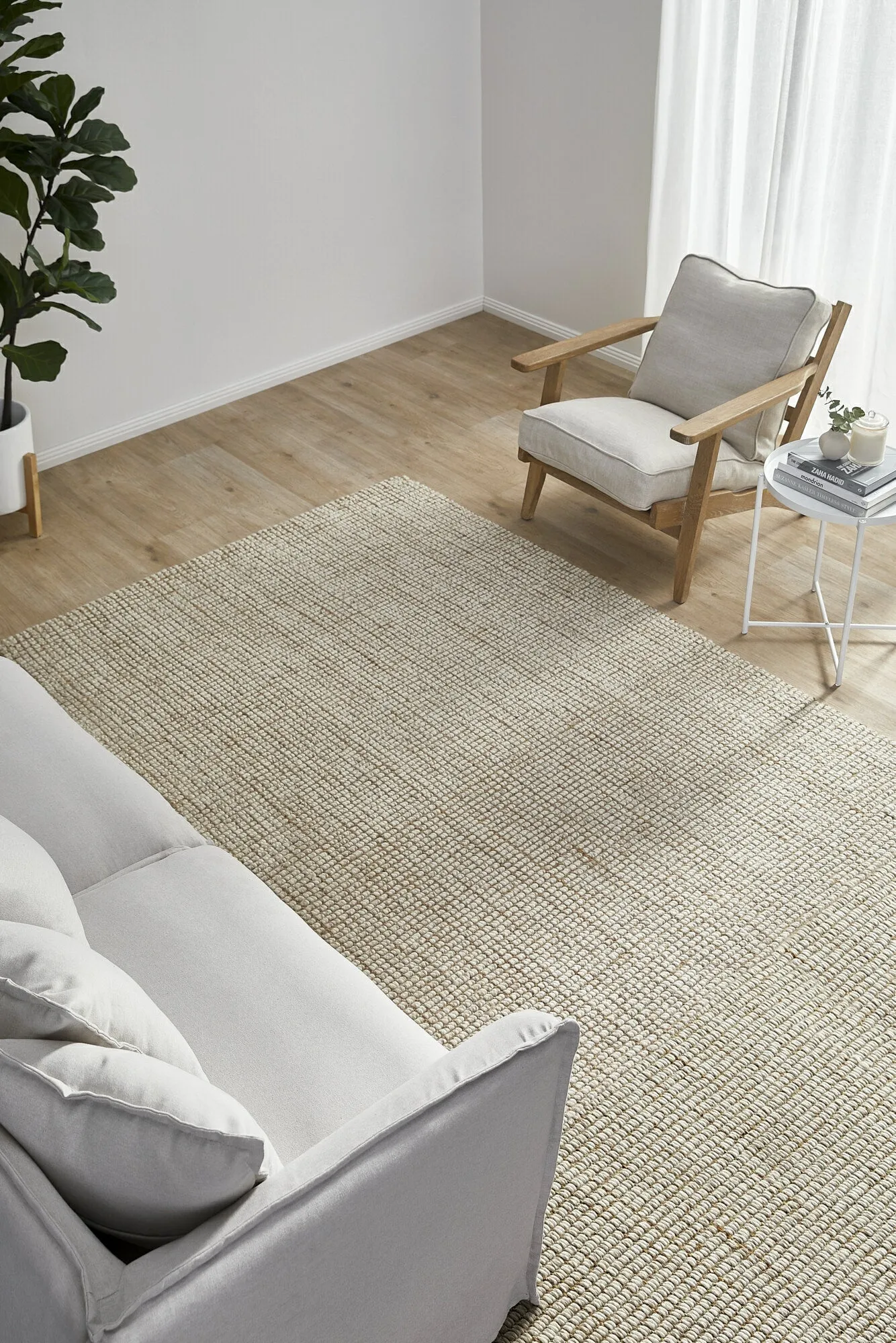 COASTAL NATURAL BEIGE WOOL AND JUTE FLOOR RUG