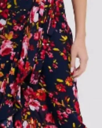 Cold Shoulder Ruffled Wrap Dress in Navy | Navy