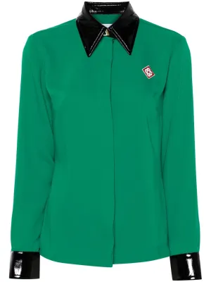 contrast-collar crepe shirt