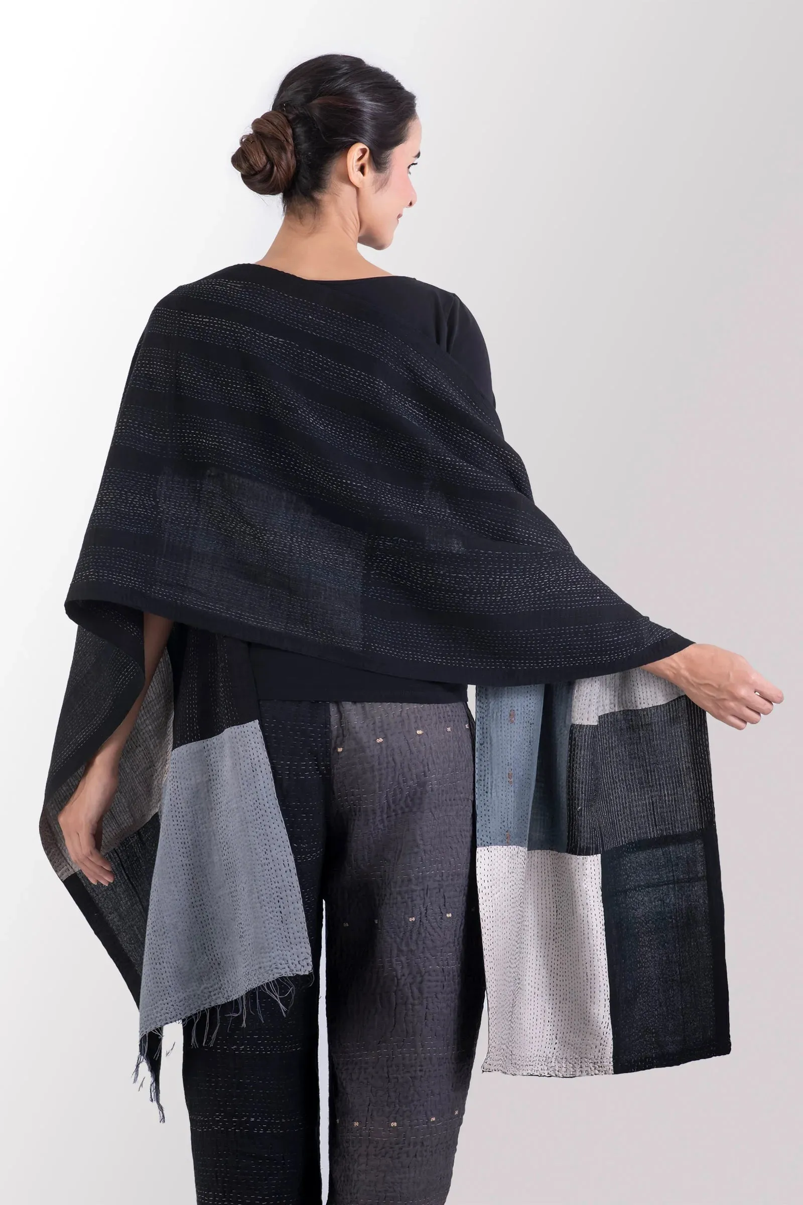 COTTON SILK SW PATCH OMBRE KANTHA SCARF