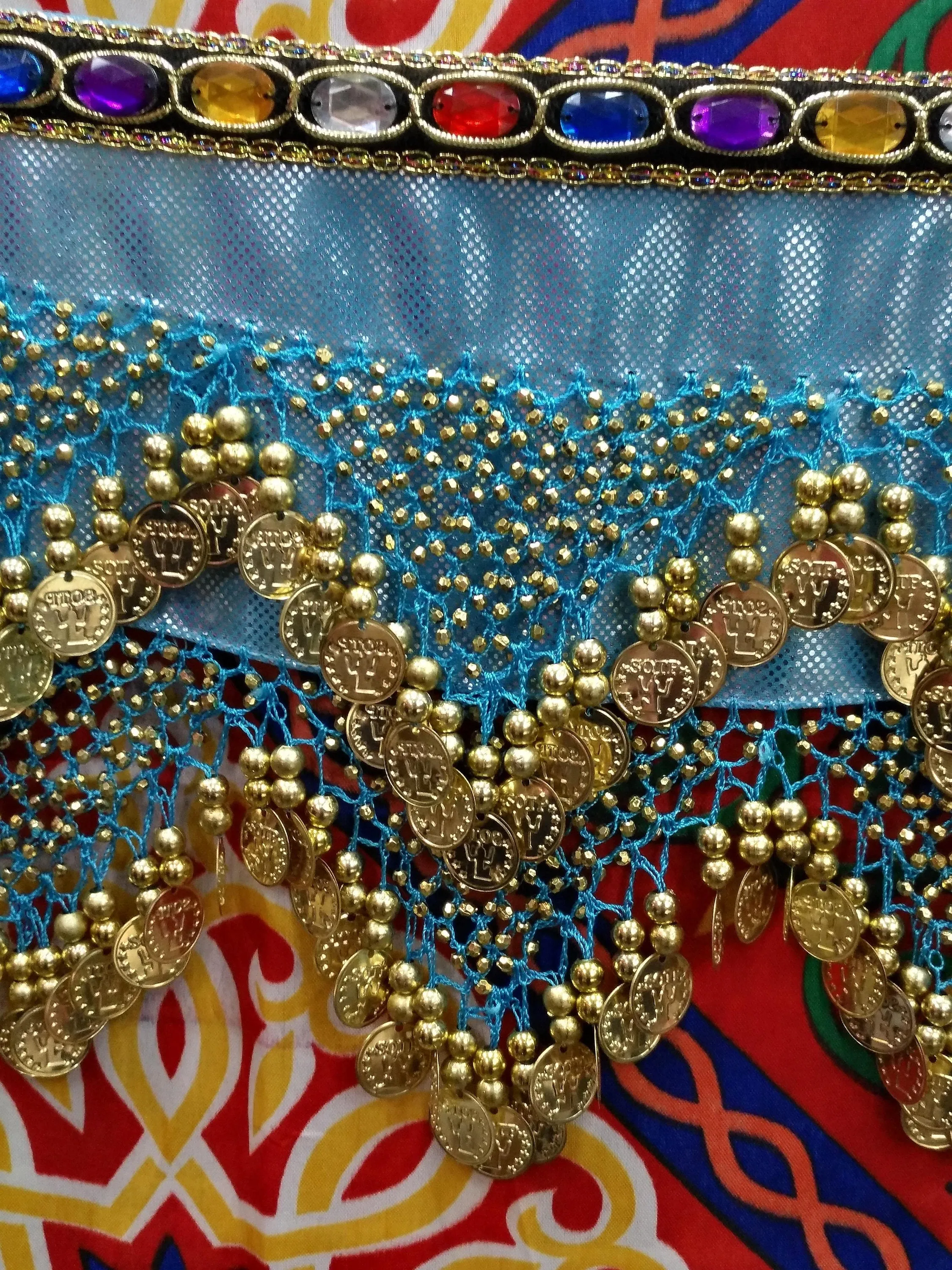 Egyptian Style Belly Dance Hip Scarf - Light Blue Chiffon Coin Belt for Belly Dancing