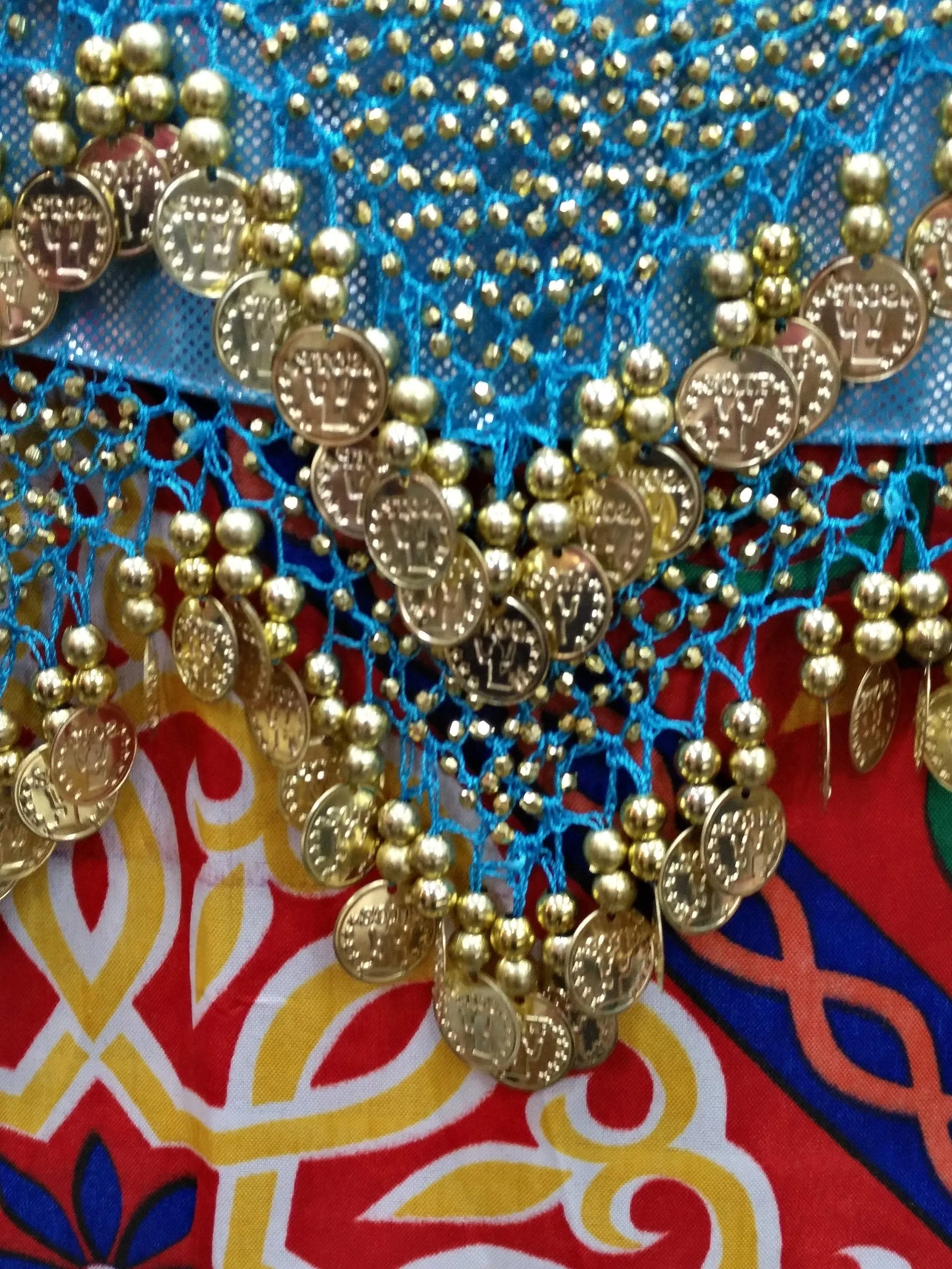 Egyptian Style Belly Dance Hip Scarf - Light Blue Chiffon Coin Belt for Belly Dancing