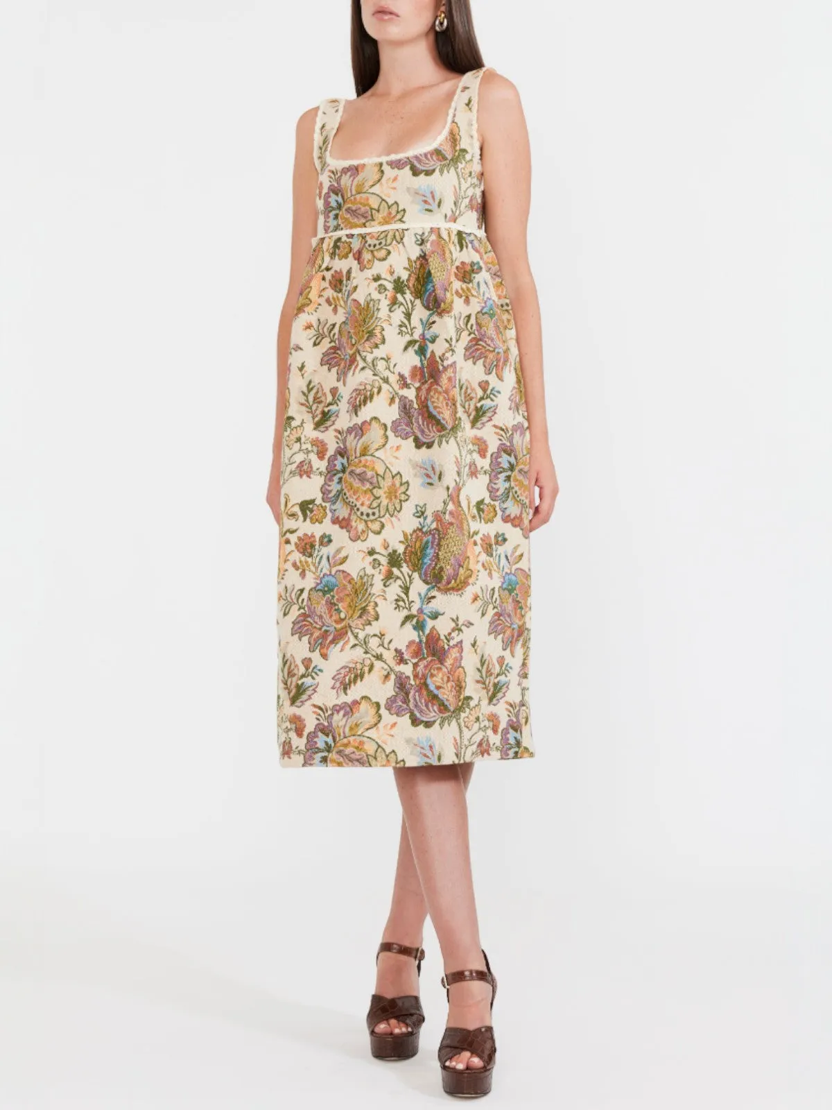 Emily Midi Dress | Rainbow Floral Jacquard