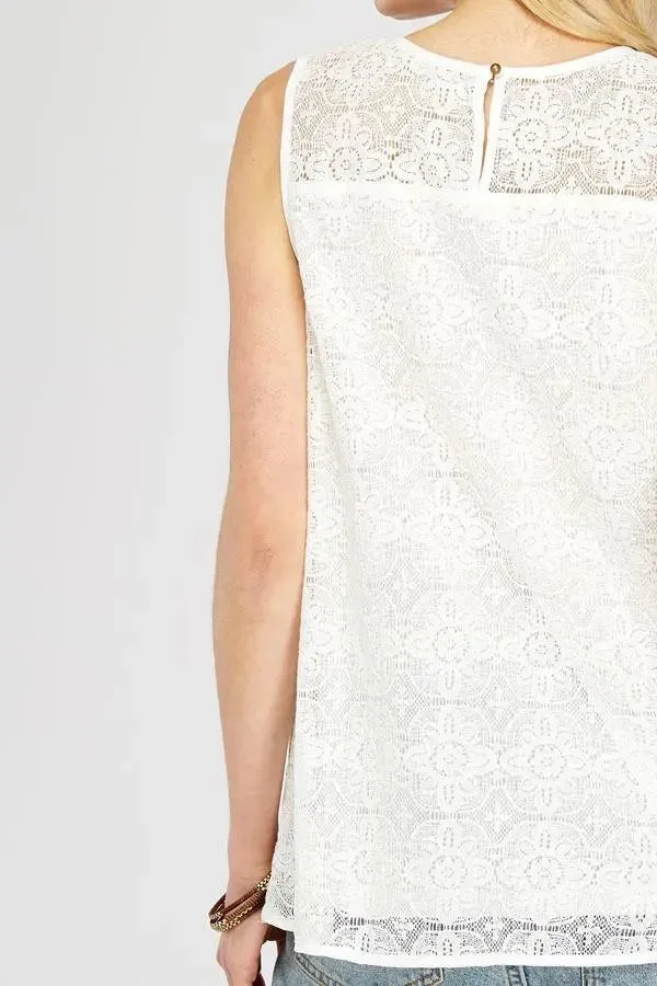 Floral Embroidered Boat-Neck Sleeveless Top