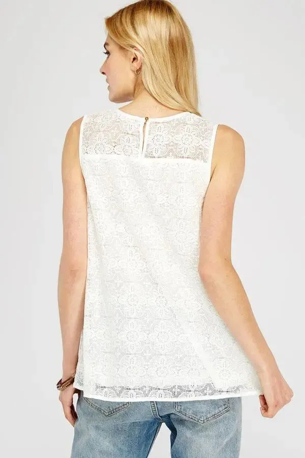 Floral Embroidered Boat-Neck Sleeveless Top