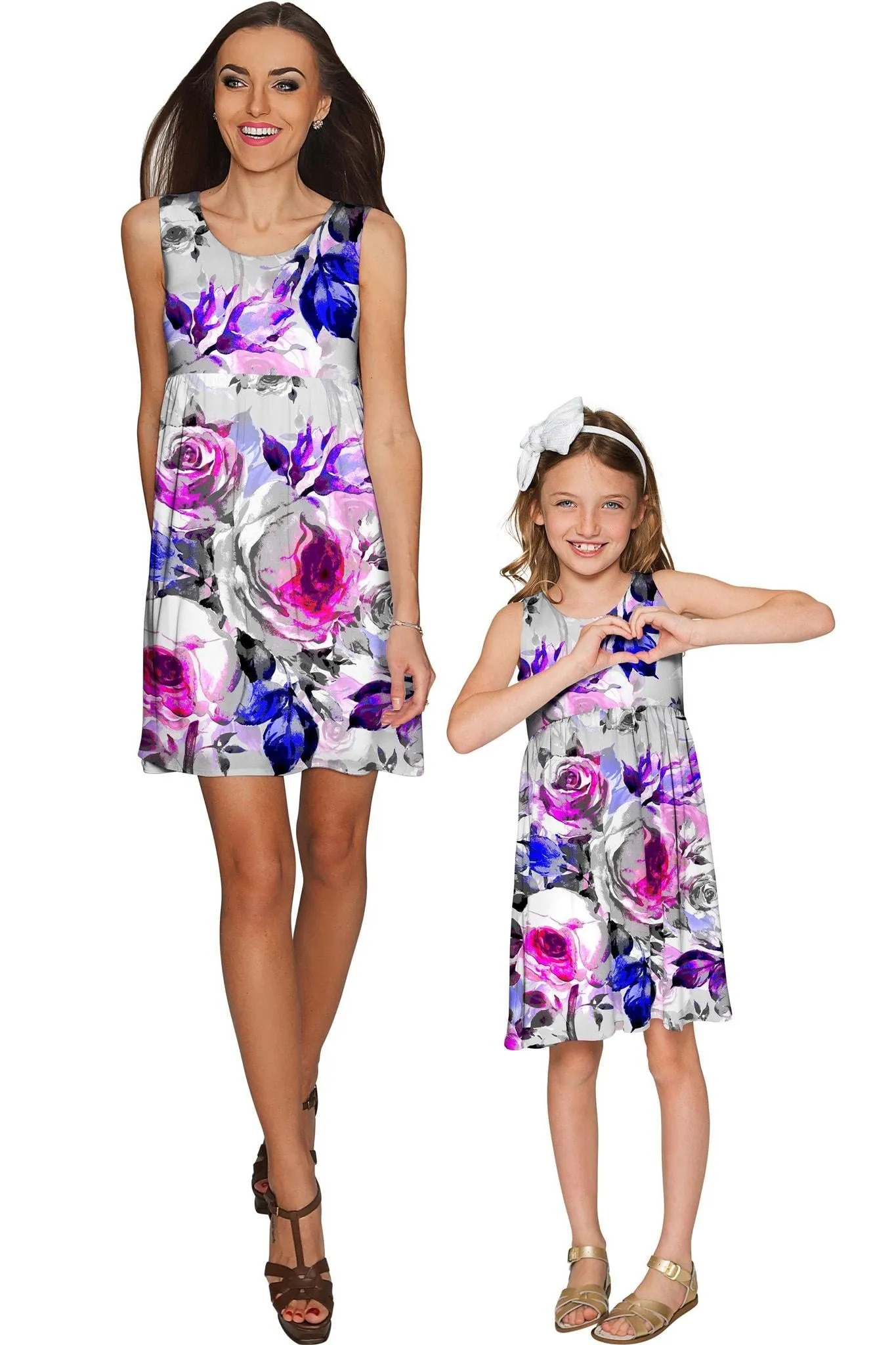 Floral Touch Sanibel Empire Waist Cute Grey Dress - Girls