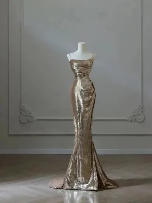 Flytonn- Metallic Gold Mermaid Dress