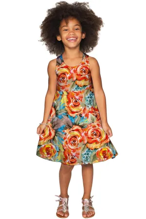 Fox Sanibel Yellow Flower Pattern Empire Dress - Girls