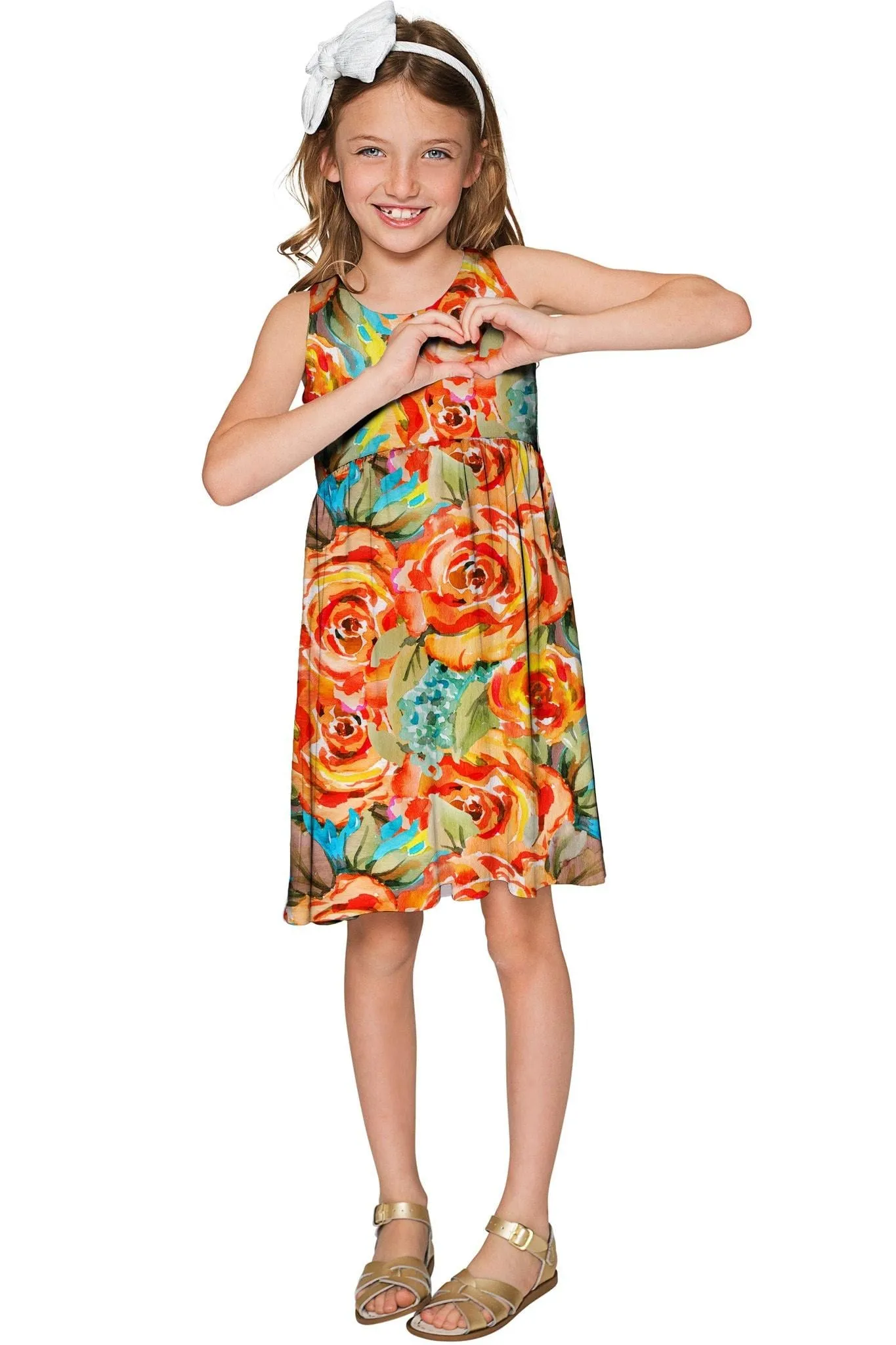 Fox Sanibel Yellow Flower Pattern Empire Dress - Girls