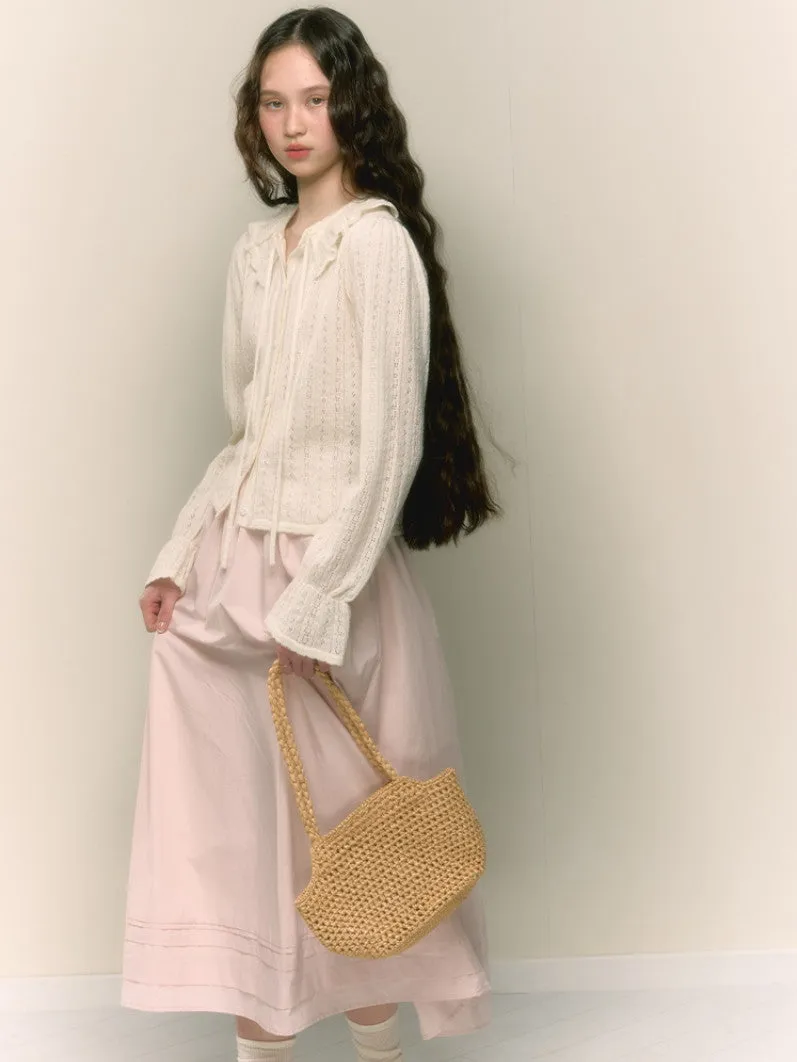 Frill Punching Wool Feminine Candy-Sleeve Knit