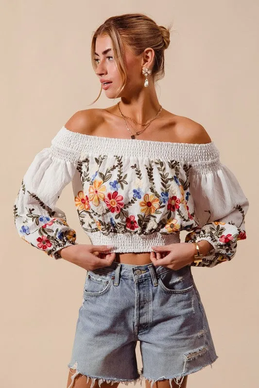 Garden Party Off Shoulder Embroidery Top