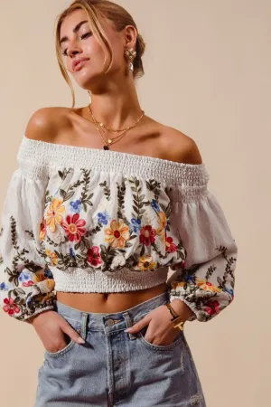 Garden Party Off Shoulder Embroidery Top