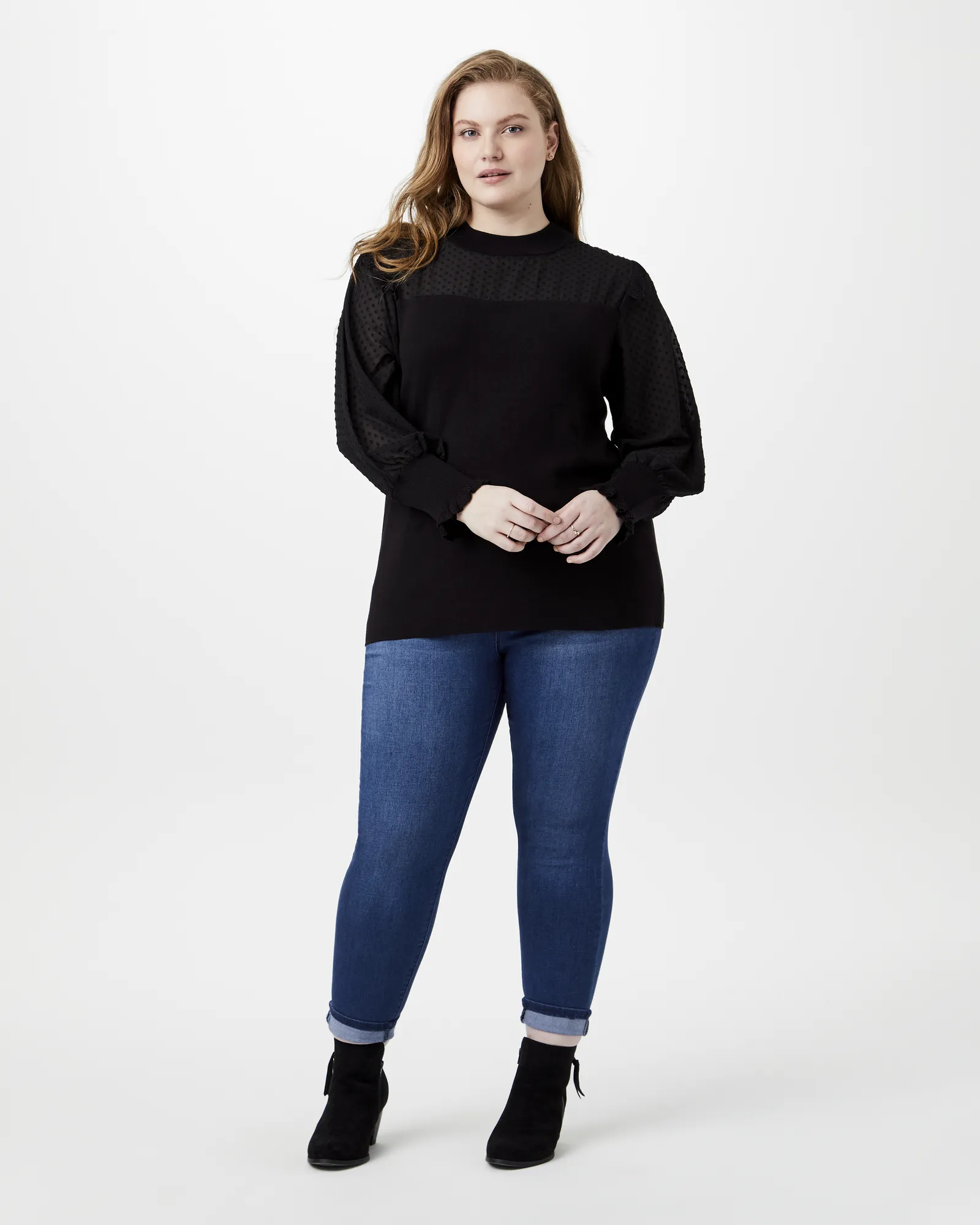 Georgina Half-Sheer Top | Black