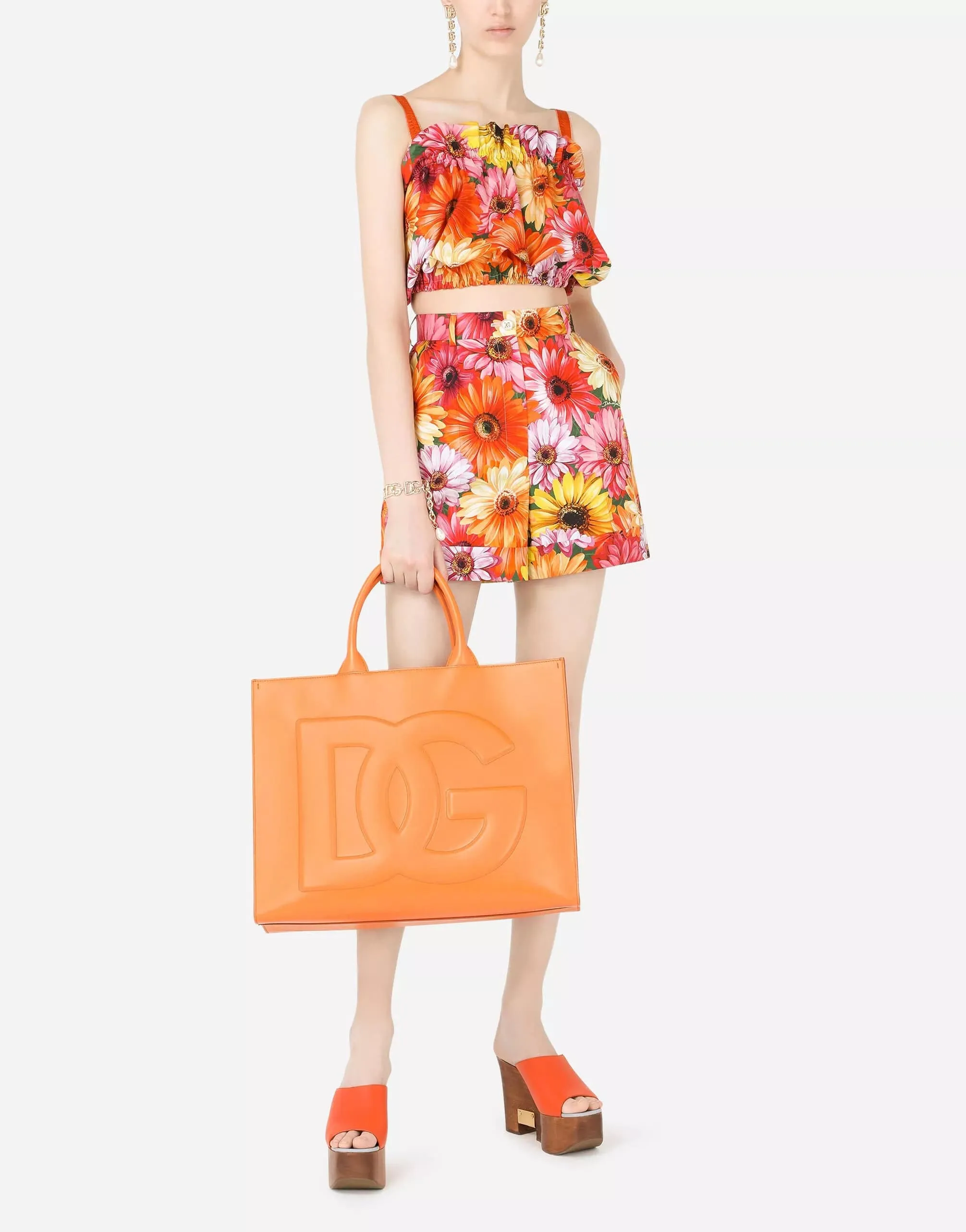 Gerbera-Daisy Print Poplin Top