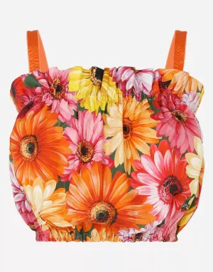 Gerbera-Daisy Print Poplin Top