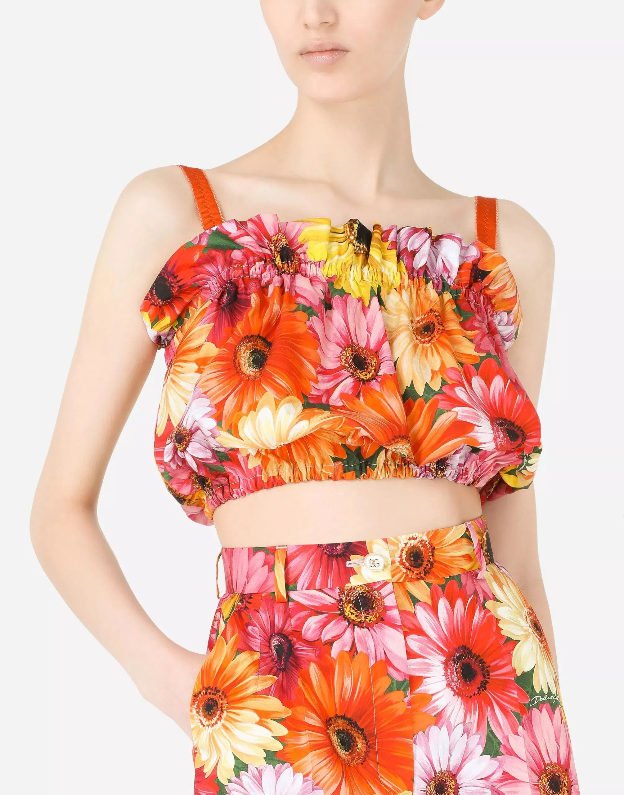 Gerbera-Daisy Print Poplin Top