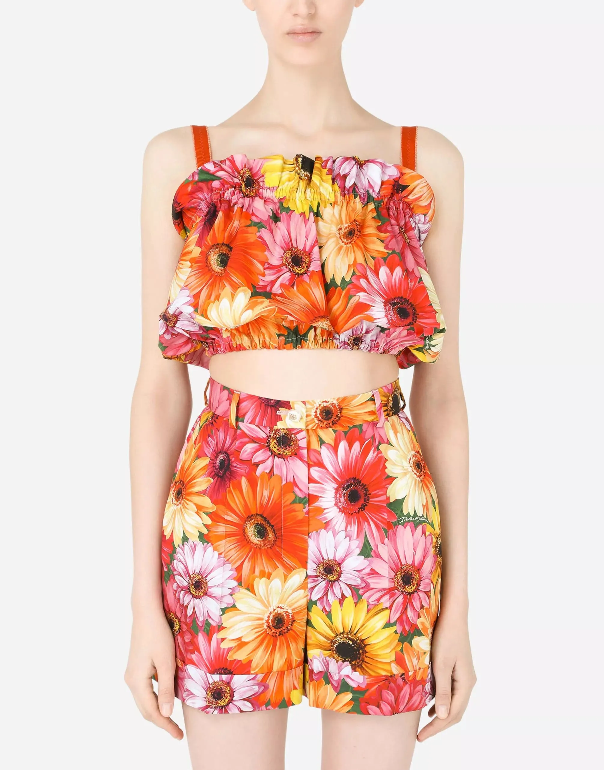 Gerbera-Daisy Print Poplin Top