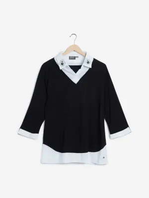 Gia Curves Black Embroidered Bae Top