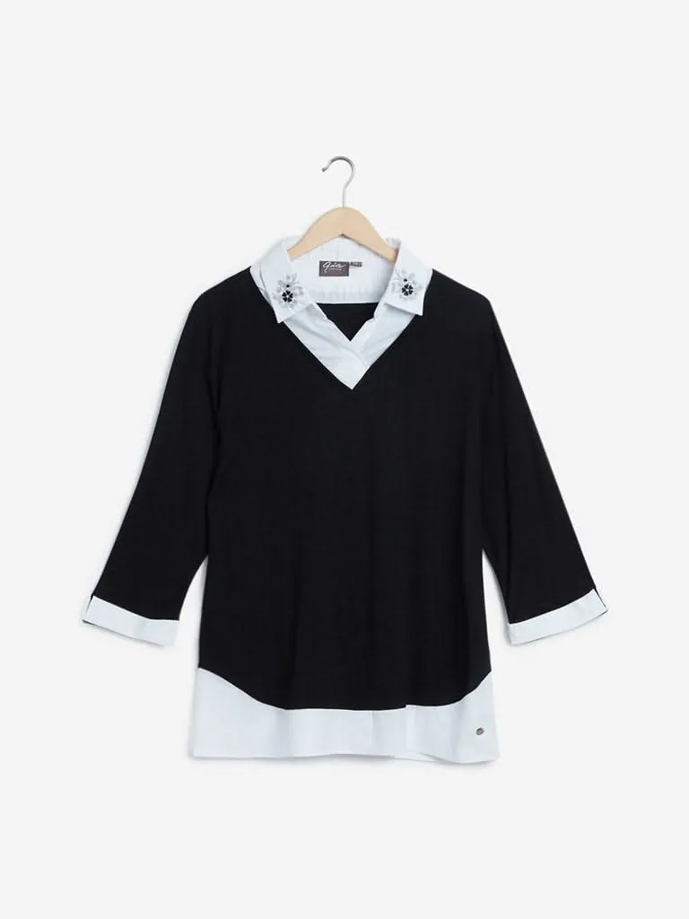 Gia Curves Black Embroidered Bae Top