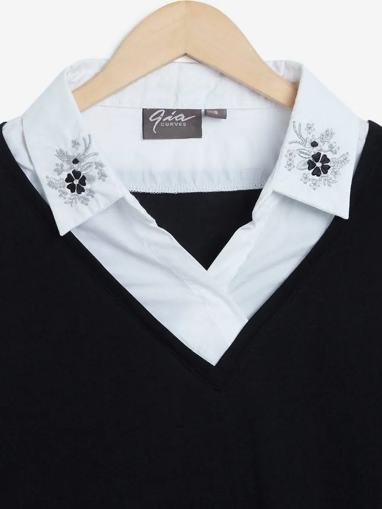 Gia Curves Black Embroidered Bae Top