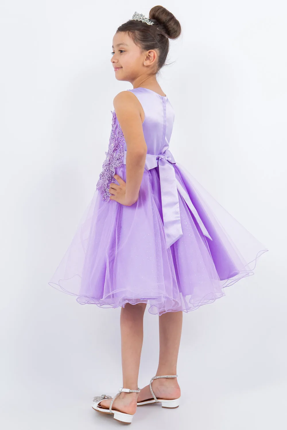 Girls Butterfly Lace Glitter Tulle Flower Girl Dress 2-12