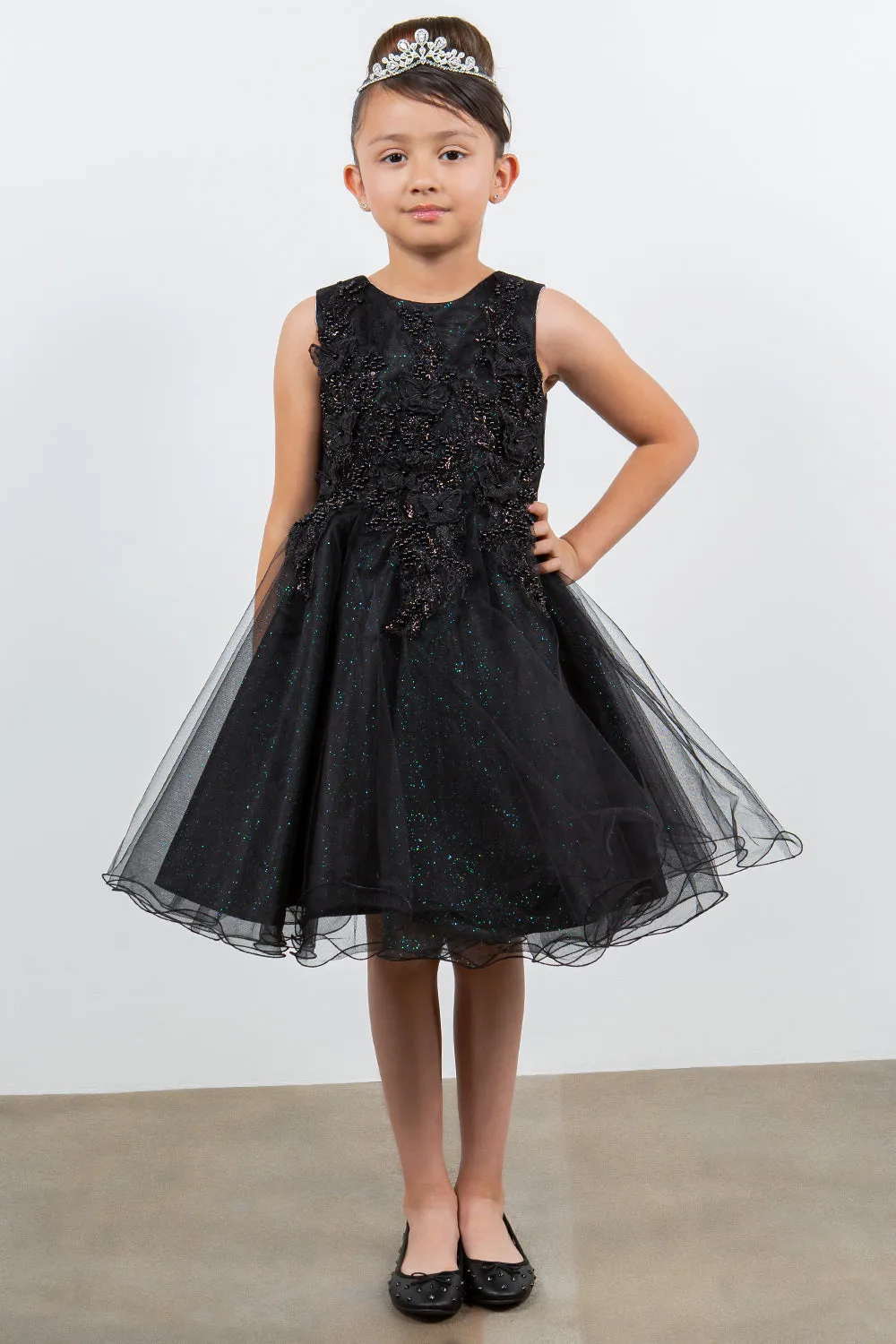 Girls Butterfly Lace Glitter Tulle Flower Girl Dress 2-12