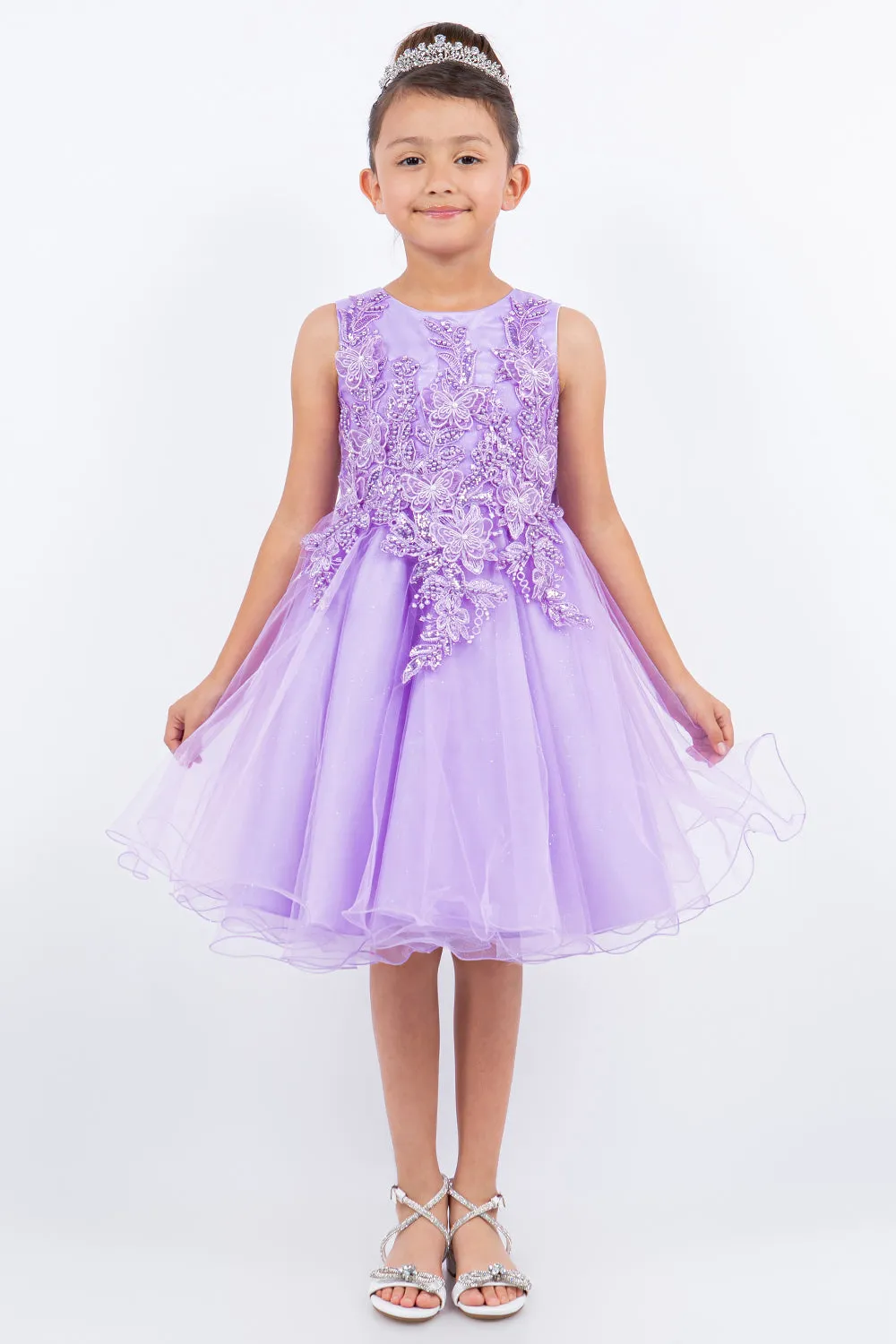 Girls Butterfly Lace Glitter Tulle Flower Girl Dress 2-12