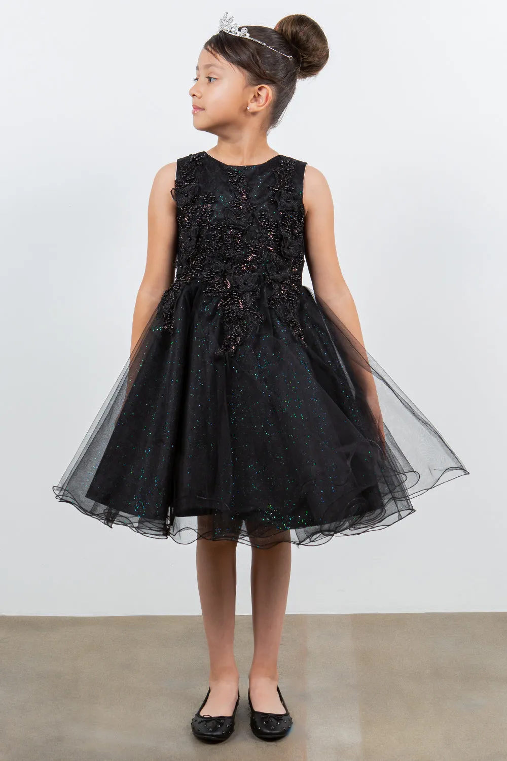 Girls Butterfly Lace Glitter Tulle Flower Girl Dress 2-12
