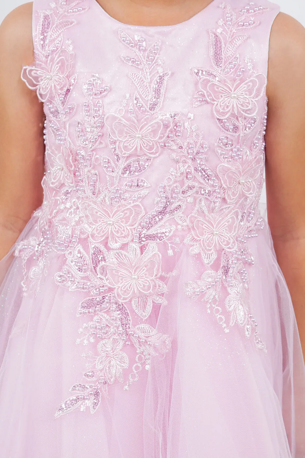 Girls Butterfly Lace Glitter Tulle Flower Girl Dress 2-12