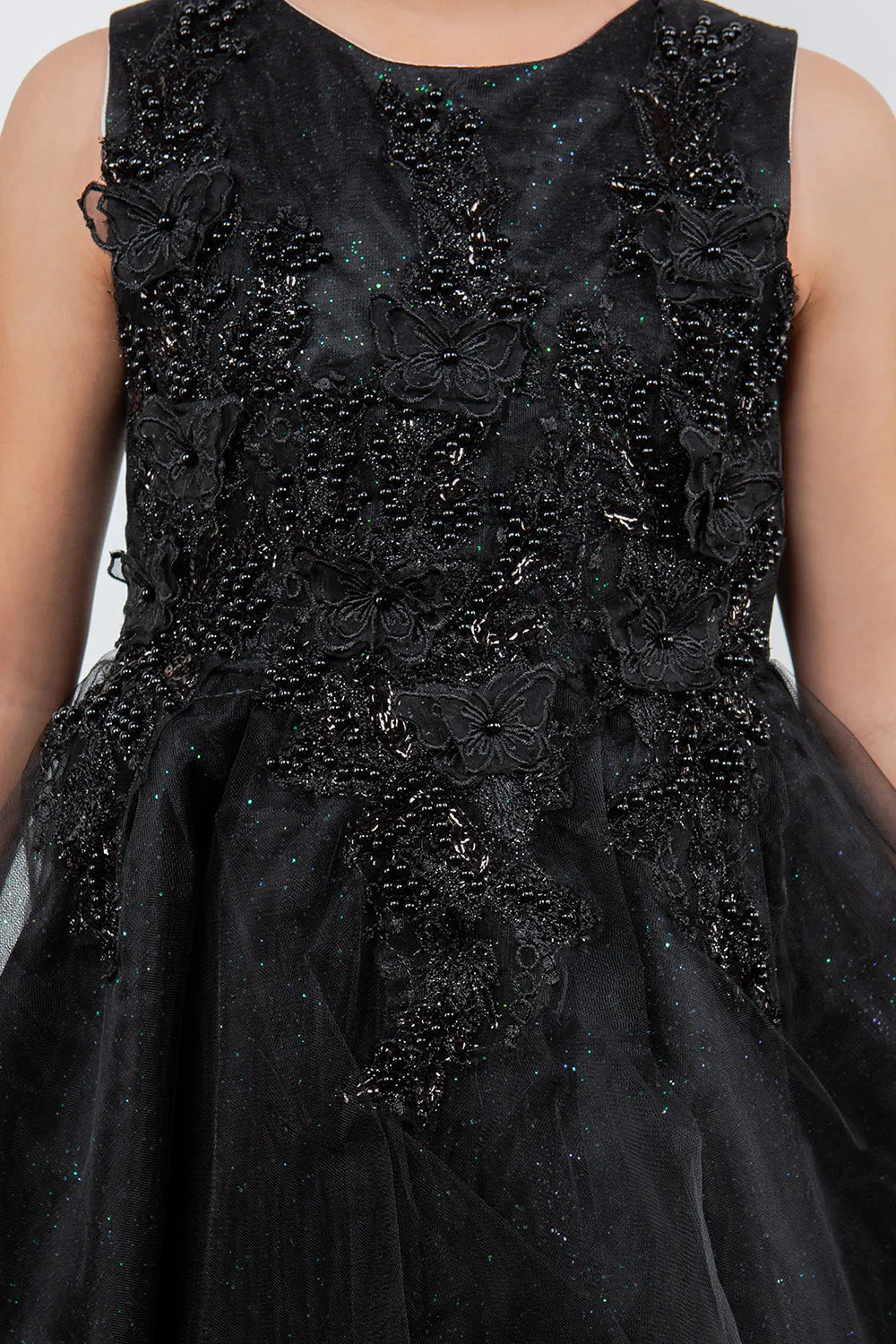 Girls Butterfly Lace Glitter Tulle Flower Girl Dress 2-12