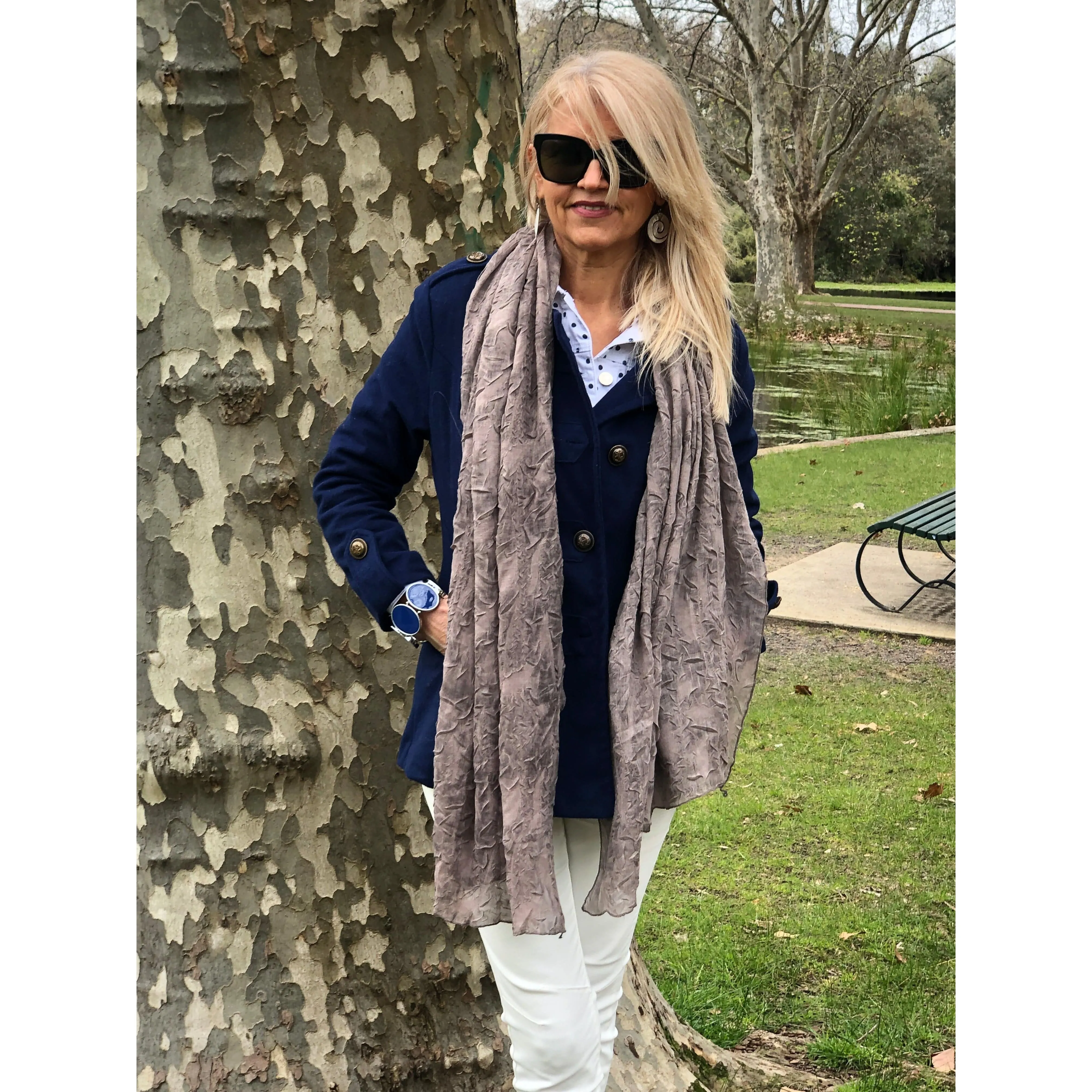 Grey Taupe Scarf - Textured  Wrap