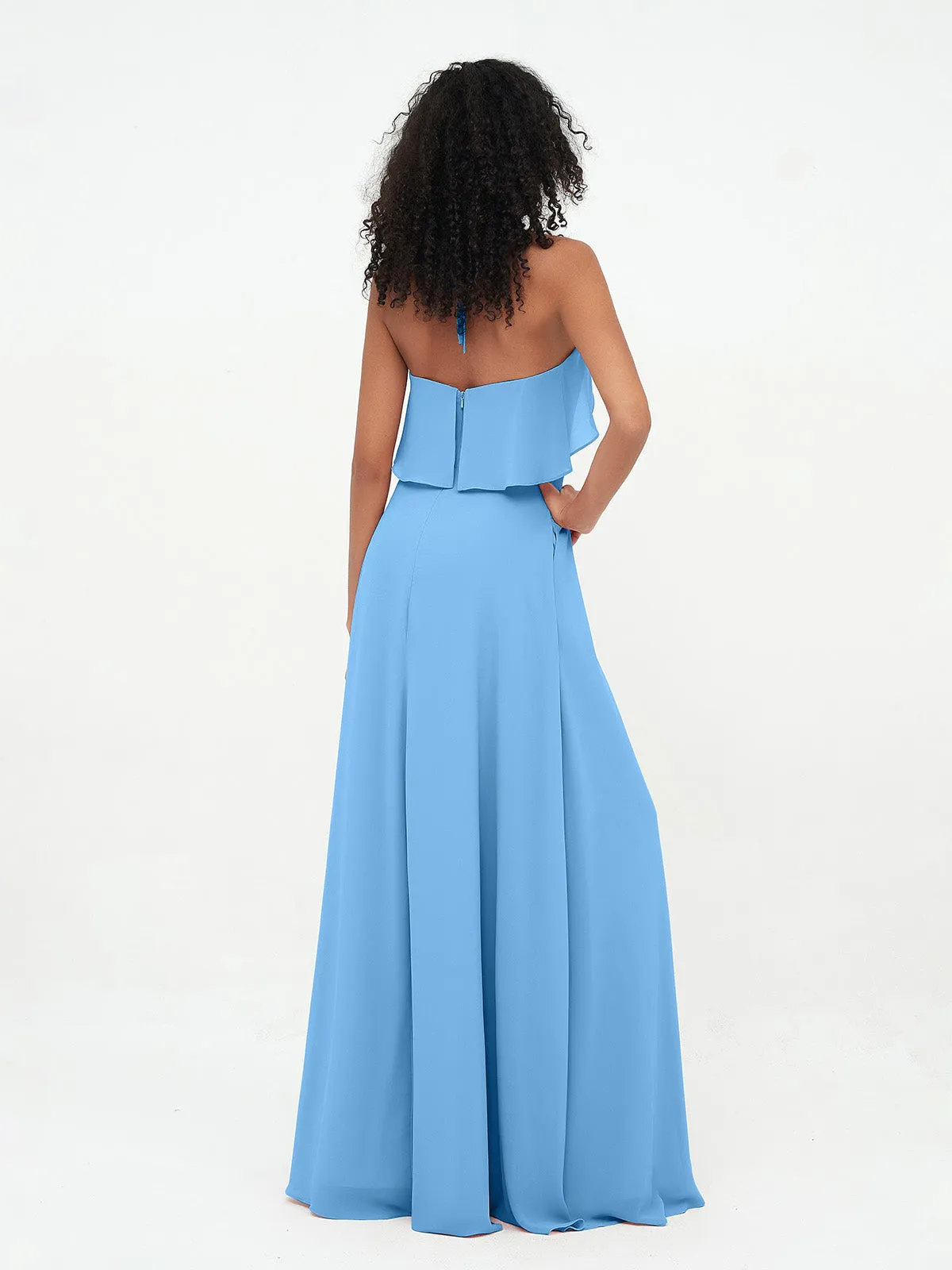 Halter Strap Chiffon Long Bridesmaid Dresses Blue