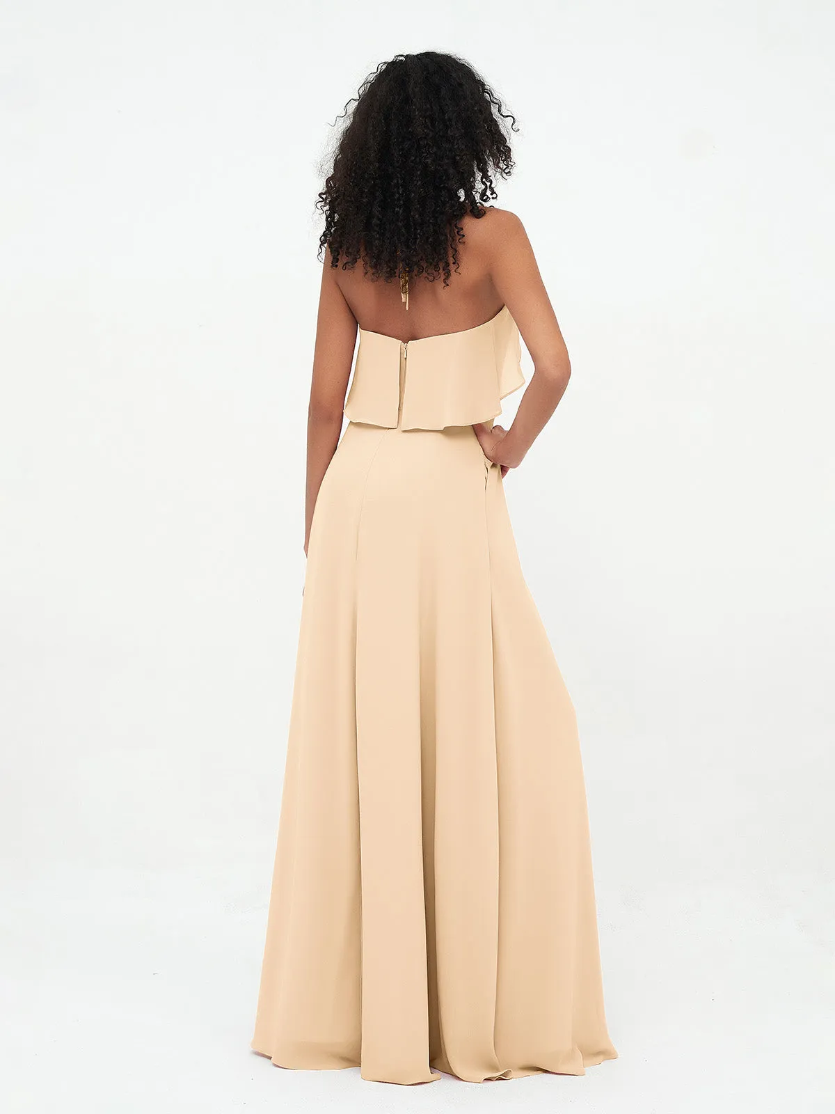 Halter Strap Chiffon Long Bridesmaid Dresses Peach