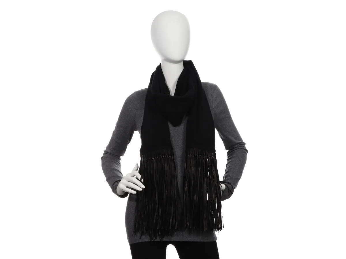 Hermès Black Cashmere and Leather Stole