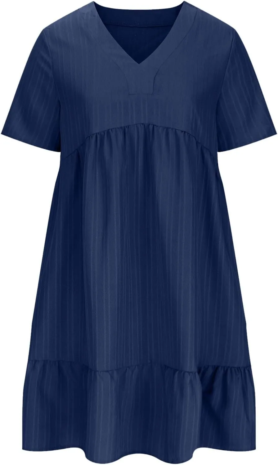 hlysgo Flowy Dresses for Women 2025 Summer Short Sleeve V Neck Beach Mini Dress Ladies Ruffled Hem Knee Length Casual Dress