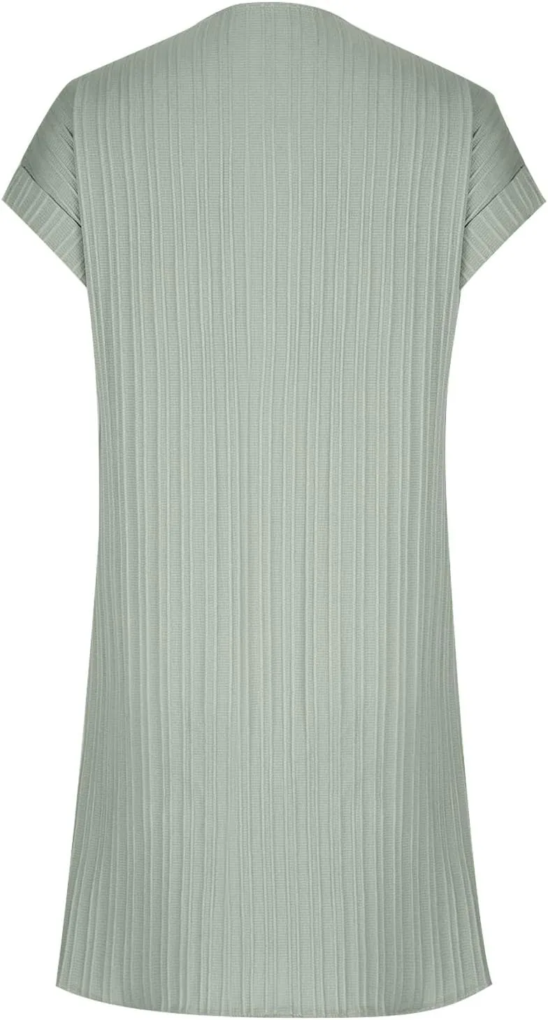 hlysgo Womens Mini Dress 2025 Summer Casual Loose Fit Short Sleeve V Neck Dress Trendy Pleated Going Out Dress for Ladies