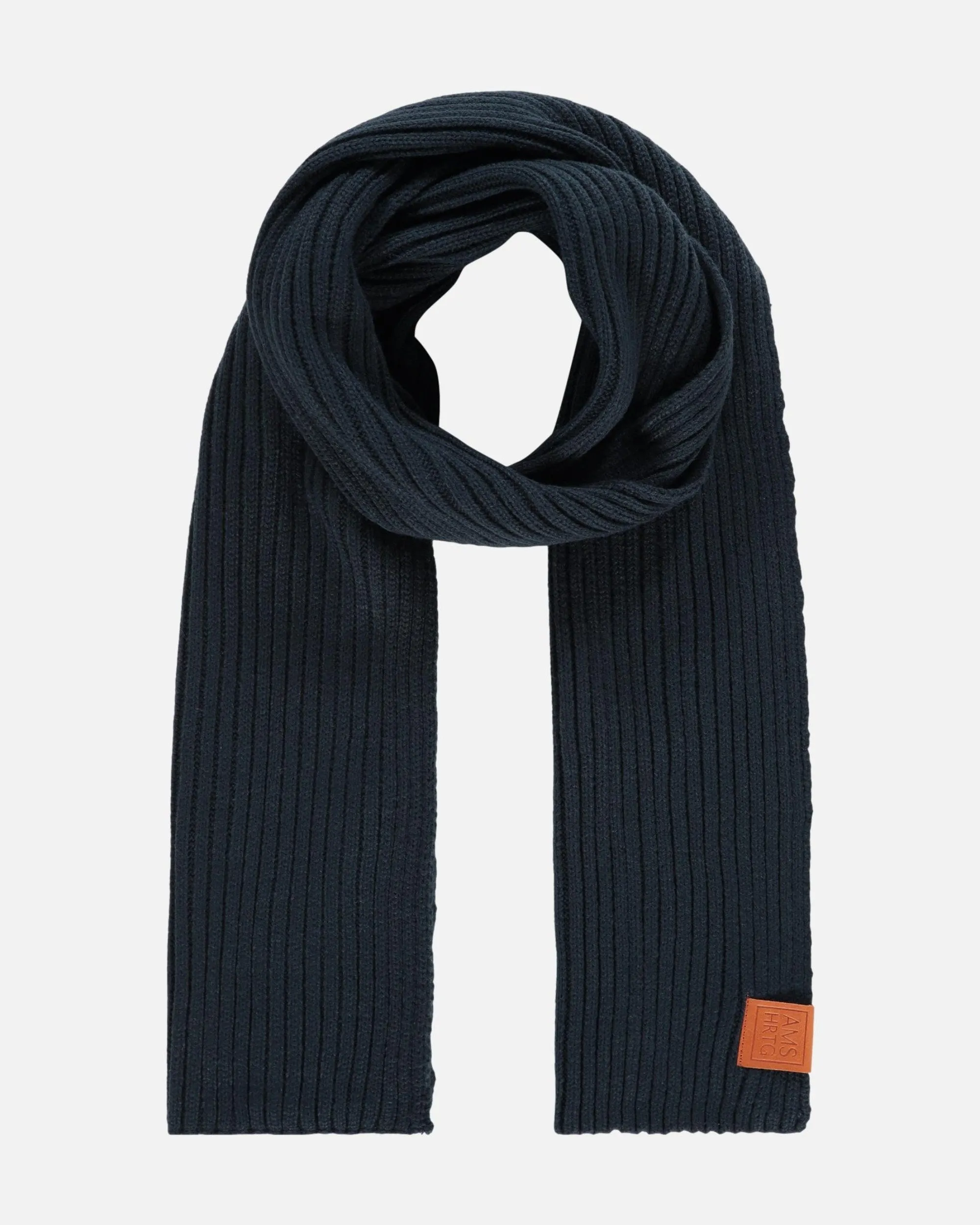 Jelle | Soft Knit Ribbed Scarf With Leather Accent