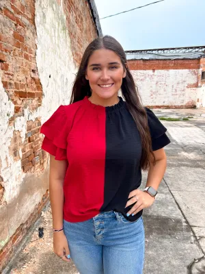 Kaia Color Block Tiered Ruffle Sleeve Blouse
